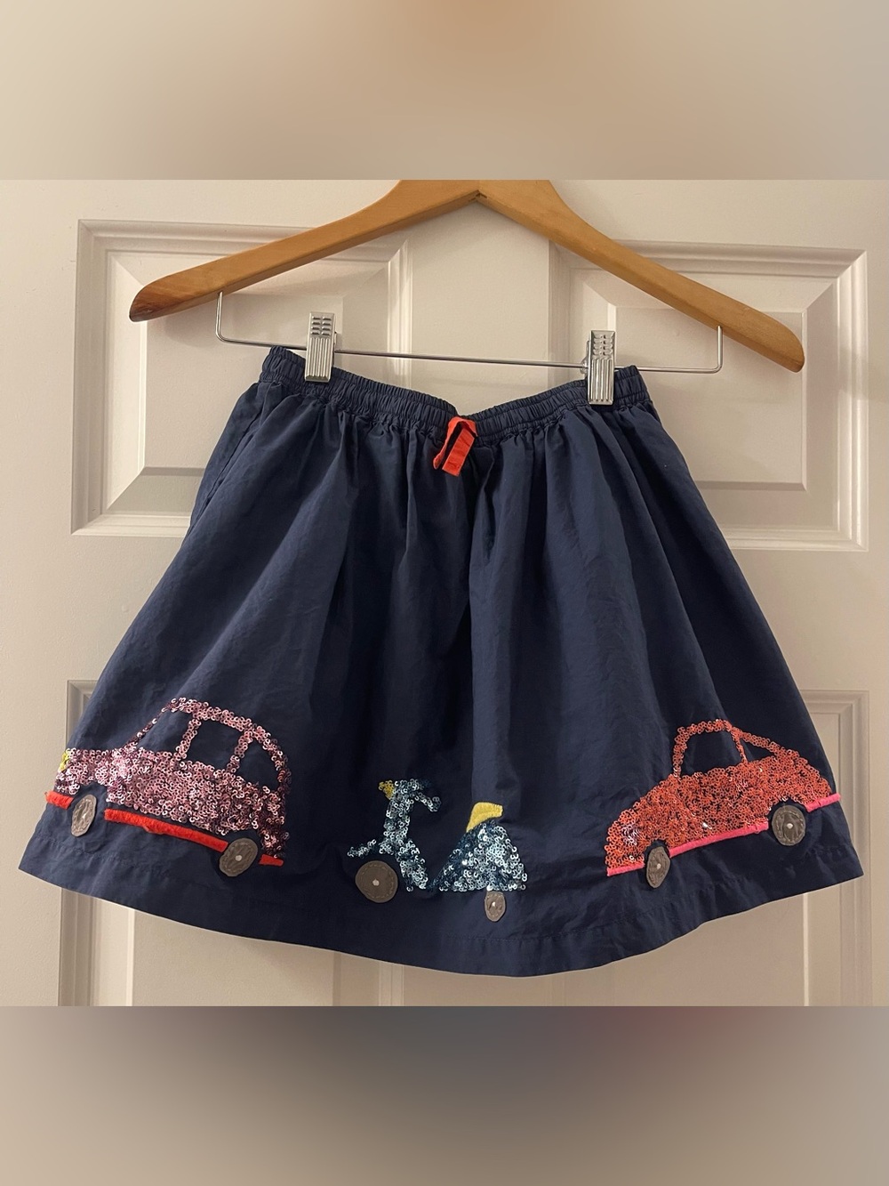 Mini Boden car appliqué sequin skirt - size 9/10
